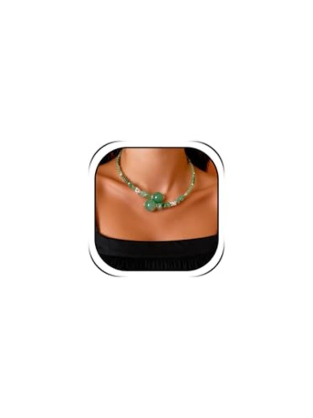 Green Aventurine Beaded Cluster Choker Necklace Crystal Accent Women